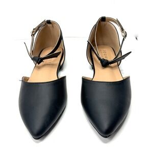 Journee Collection Women's Vielo Bow Ankle Strap Flats Black Size 8.5 NWT/BOX